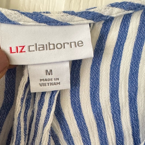 Liz Claiborne Tops - Liz Claiborne Blue and White Striped Blouse for Petites
